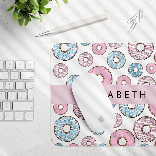 Roze Donuts, Blauwe Donuts, Sprinkles, Jouw naam Muismat