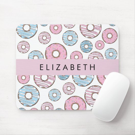 Roze Donuts, Blauwe Donuts, Sprinkles, Jouw naam Muismat (Met muis)