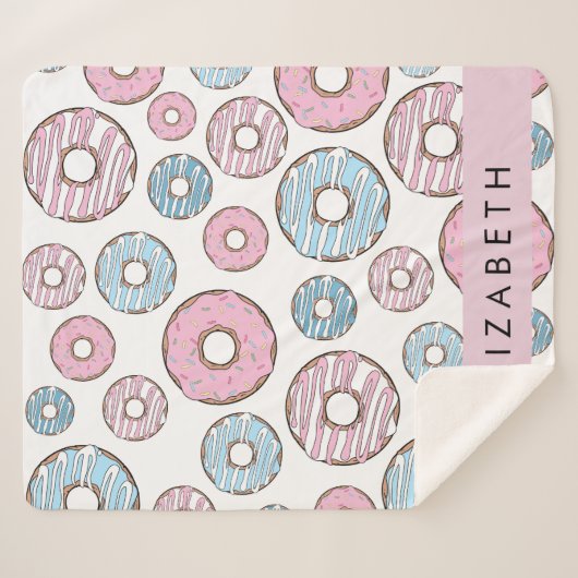 Roze Donuts, Blauwe Donuts, Sprinkles, Jouw naam Sherpa Deken (Voorkant (horizontaal))