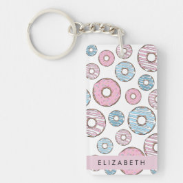 Roze Donuts, Blauwe Donuts, Sprinkles, Jouw naam Sleutelhanger