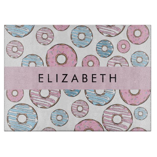 Roze Donuts, Blauwe Donuts, Sprinkles, Jouw naam Snijplank (Voorkant)