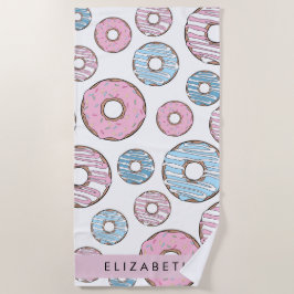 Roze Donuts, Blauwe Donuts, Sprinkles, Jouw naam Strandlaken