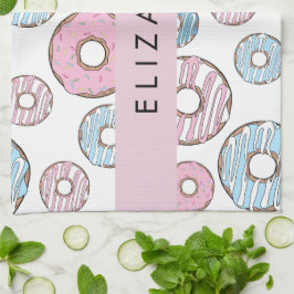 Roze Donuts, Blauwe Donuts, Sprinkles, Jouw naam Theedoek