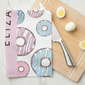 Roze Donuts, Blauwe Donuts, Sprinkles, Jouw naam Theedoek (Quarter Fold)