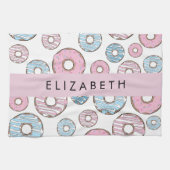 Roze Donuts, Blauwe Donuts, Sprinkles, Jouw naam Theedoek (Horizontaal)