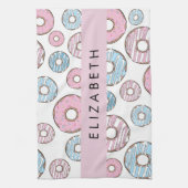 Roze Donuts, Blauwe Donuts, Sprinkles, Jouw naam Theedoek (Verticaal)
