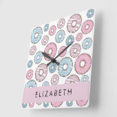 Roze Donuts, Blauwe Donuts, Sprinkles, Jouw naam Vierkante Klok (Hoek)
