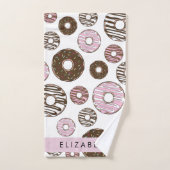 Roze Donuts, Bruine Donuts, Sprinkles, Jouw naam Bad Handdoek (Handdoek)