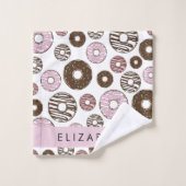 Roze Donuts, Bruine Donuts, Sprinkles, Jouw naam Bad Handdoek (Wasdoekje)
