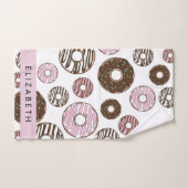 Roze Donuts, Bruine Donuts, Sprinkles, Jouw naam Bad Handdoek (Handdoek)