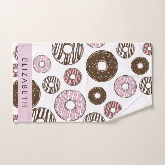 Roze Donuts, Bruine Donuts, Sprinkles, Jouw naam Bad Handdoek (Handdoek)