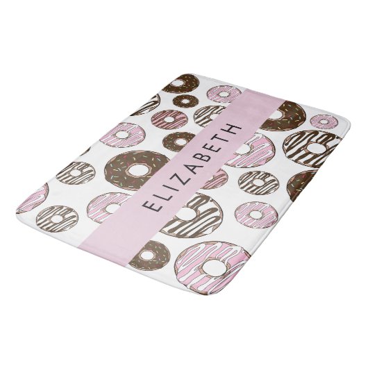 Roze Donuts, Bruine Donuts, Sprinkles, Jouw naam Badmat (Gekanteld)