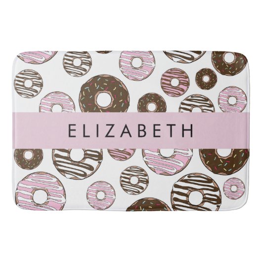 Roze Donuts, Bruine Donuts, Sprinkles, Jouw naam Badmat (Voorkant)