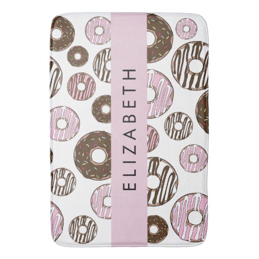 Roze Donuts, Bruine Donuts, Sprinkles, Jouw naam Badmat (Voorkant Verticaal)