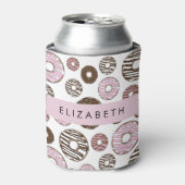 Roze Donuts, Bruine Donuts, Sprinkles, Jouw naam Blikjeskoeler (Blikje Voorkant)