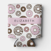 Roze Donuts, Bruine Donuts, Sprinkles, Jouw naam Blikjeskoeler (Voorkant)