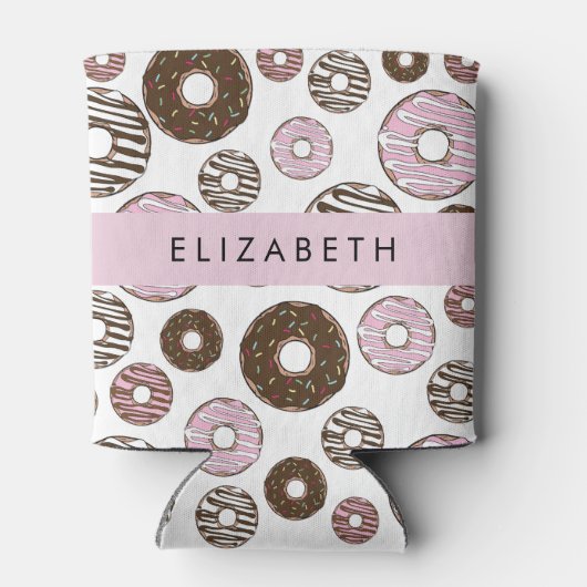 Roze Donuts, Bruine Donuts, Sprinkles, Jouw naam Blikjeskoeler (Achterkant)