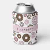 Roze Donuts, Bruine Donuts, Sprinkles, Jouw naam Blikjeskoeler (Blikje Achterkant)