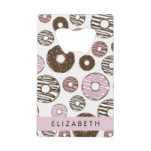 Roze Donuts, Bruine Donuts, Sprinkles, Jouw naam Creditkaart Flessenopener (Voorkant)