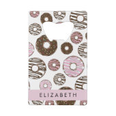 Roze Donuts, Bruine Donuts, Sprinkles, Jouw naam Creditkaart Flessenopener (Achterkant)