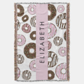 Roze Donuts, Bruine Donuts, Sprinkles, Jouw naam Deken (Voorkant Verticaal)