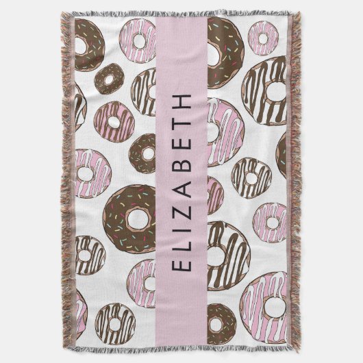 Roze Donuts, Bruine Donuts, Sprinkles, Jouw naam Deken (Voorkant Verticaal)