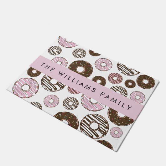 Roze Donuts, Bruine Donuts, Sprinkles, Jouw naam Deurmat (Schuin)