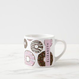 Roze Donuts, Bruine Donuts, Sprinkles, Jouw naam Espresso Kop