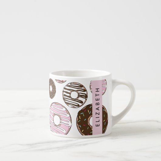 Roze Donuts, Bruine Donuts, Sprinkles, Jouw naam Espresso Kop (Rechts)