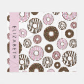 Roze Donuts, Bruine Donuts, Sprinkles, Jouw naam Fleece Deken (Voorkant (Horizontaal))