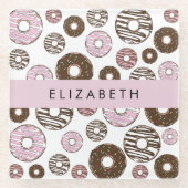 Roze Donuts, Bruine Donuts, Sprinkles, Jouw naam Glazen Onderzetter (Voorkant)