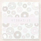 Roze Donuts, Bruine Donuts, Sprinkles, Jouw naam Glazen Onderzetter (Achterkant)