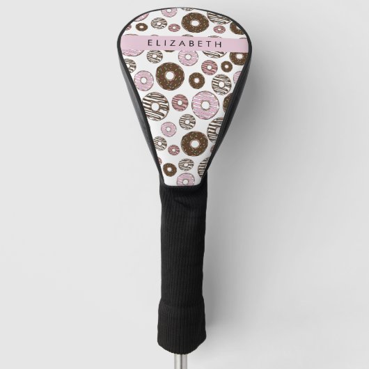 Roze Donuts, Bruine Donuts, Sprinkles, Jouw naam Golfheadcover (Voorkant)