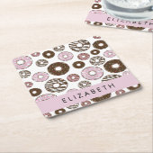 Roze Donuts, Bruine Donuts, Sprinkles, Jouw naam Kartonnen Onderzetters (Schuin)