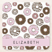 Roze Donuts, Bruine Donuts, Sprinkles, Jouw naam Kartonnen Onderzetters (Voorkant)