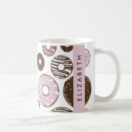 Roze Donuts, Bruine Donuts, Sprinkles, Jouw naam Koffiemok