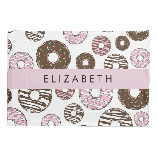 Roze Donuts, Bruine Donuts, Sprinkles, Jouw naam Kussensloop (Achterkant)