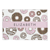 Roze Donuts, Bruine Donuts, Sprinkles, Jouw naam Kussensloop (Voorkant)