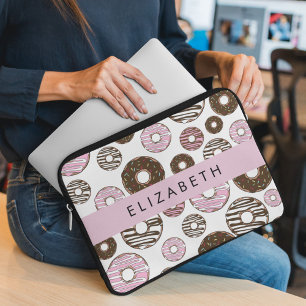 Roze Donuts, Bruine Donuts, Sprinkles, Jouw naam Laptop Sleeve
