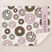 Roze Donuts, Bruine Donuts, Sprinkles, Jouw naam Sherpa Deken (Voorkant (horizontaal))