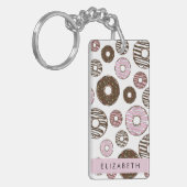 Roze Donuts, Bruine Donuts, Sprinkles, Jouw naam Sleutelhanger (Voorkant Links)
