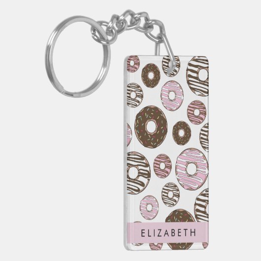 Roze Donuts, Bruine Donuts, Sprinkles, Jouw naam Sleutelhanger (Voorkant Links)