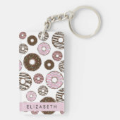 Roze Donuts, Bruine Donuts, Sprinkles, Jouw naam Sleutelhanger (achterkant)