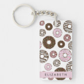 Roze Donuts, Bruine Donuts, Sprinkles, Jouw naam Sleutelhanger (Voorkant)