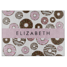 Roze Donuts, Bruine Donuts, Sprinkles, Jouw naam Snijplank
