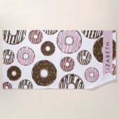 Roze Donuts, Bruine Donuts, Sprinkles, Jouw naam Strandlaken (Voorkant)