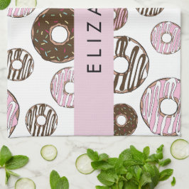 Roze Donuts, Bruine Donuts, Sprinkles, Jouw naam Theedoek