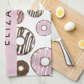 Roze Donuts, Bruine Donuts, Sprinkles, Jouw naam Theedoek (Quarter Fold)