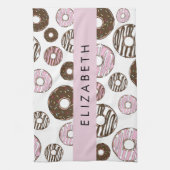 Roze Donuts, Bruine Donuts, Sprinkles, Jouw naam Theedoek (Verticaal)