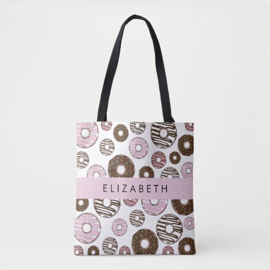 Roze Donuts, Bruine Donuts, Sprinkles, Jouw naam Tote Bag (Voorkant)